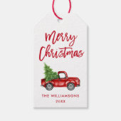 Red Brush Script Kerstmis Truck Cadeaulabel (Voorkant)