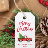 Red Brush Script Kerstmis  Truck Cadeaulabel