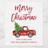 Red Brush Script Kerstmis Truck Wijn Etiket (Enkel label)