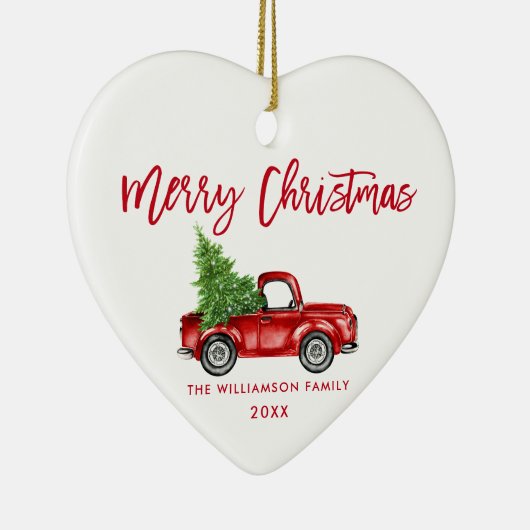 Red Brush Script  Red Truck Heart Keramisch Ornament (Rechts)