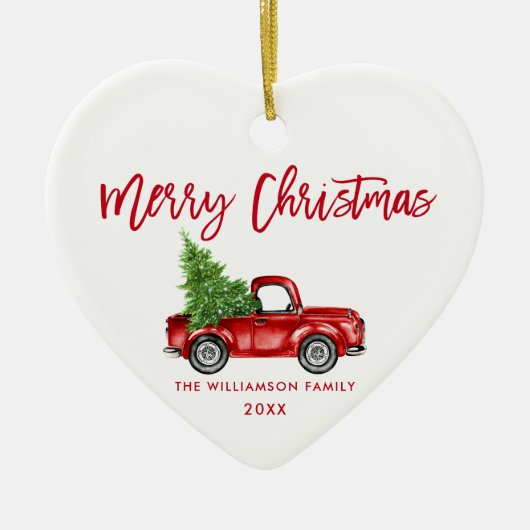 Red Brush Script  Red Truck Heart Keramisch Ornament (Voorkant)