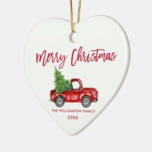 Red Brush Script  Red Truck Heart Keramisch Ornament (Links)