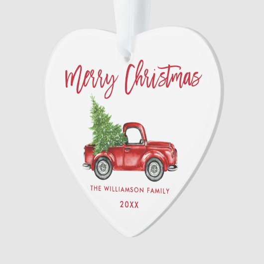 Red Brush Script Red Truck Heart Ornament (voorkant)