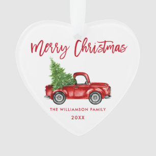 Red Brush Script  Red Truck Heart Ornament