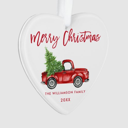 Red Brush Script  Red Truck Heart Ornament (voorkant)