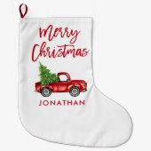 Red Brush Script  Red Truck Tree Grote Kerstsok (Voorkant)