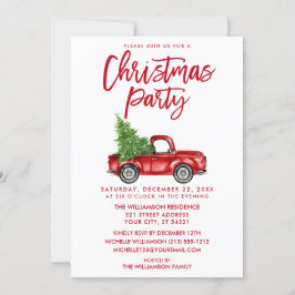 Red Brush Script  Truck Kerstparty Kaart