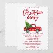 Red Brush Script Truck Kerstparty S Kaart (Voorkant / Achterkant)