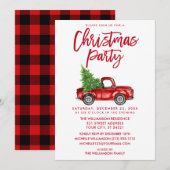 Red Brush Script Truck Pset Kerstparty Kaart (Voorkant / Achterkant)