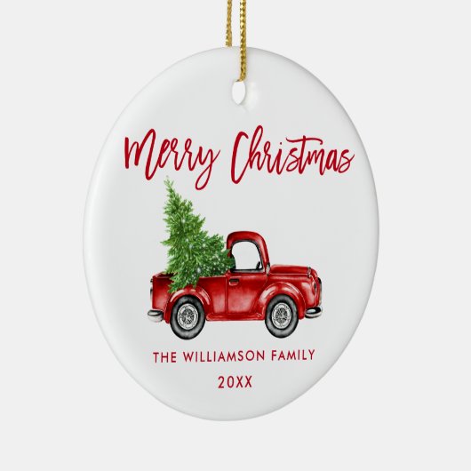 Red Brush Script Waterverf Red Truck Keramisch Ornament (Rechts)