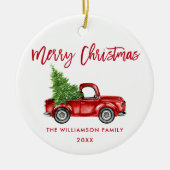 Red Brush Script Waterverf  Red Truck Keramisch Ornament (Voorkant)