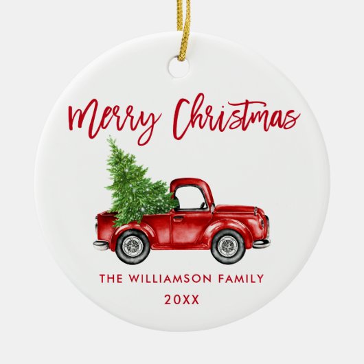 Red Brush Script Waterverf Red Truck Keramisch Ornament (Voorkant)