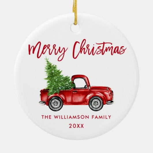 Red Brush Script Waterverf  Red Truck Keramisch Ornament (Achterkant)