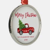 Red Brush Script Waterverf  Red Truck Metalen Ornament (Rechts)