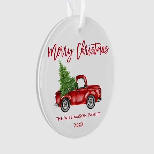 Red Brush Script Waterverf  Red Truck Ornament (voorkant)