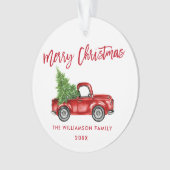 Red Brush Script Waterverf  Red Truck Ornament (voorkant)
