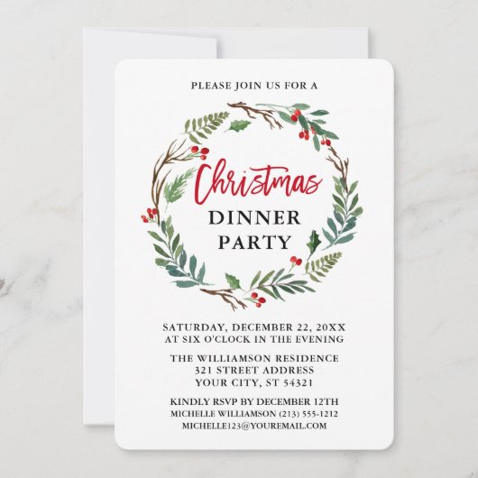 Red Brush Script Waterverf Wreated kerstparty Kaart (Voorkant)