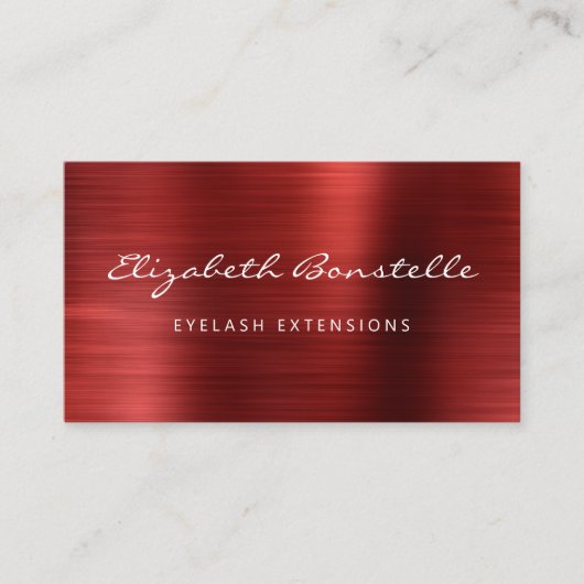 Red Brushed Metal Script Lash Extension Visitekaartje (Voorkant)