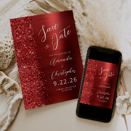 Red Brushed Metal Script Save the Date Aankondiging