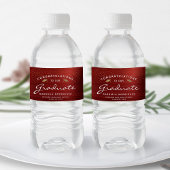 Red Brushed Metal White Script Gold Pet Afstuderen Waterfles Etiket