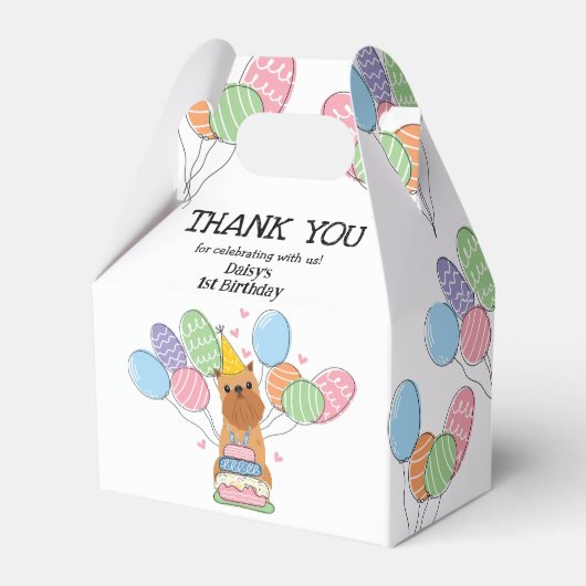 Red Brussels Griffon Cropped Ears Verjaardagsfeest Bedankdoosjes (Voorkant Zijde)