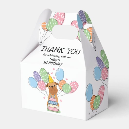 Red Brussels Griffon Hond Verjaardagsfeestje Bedankdoosjes (Voorkant Zijde)