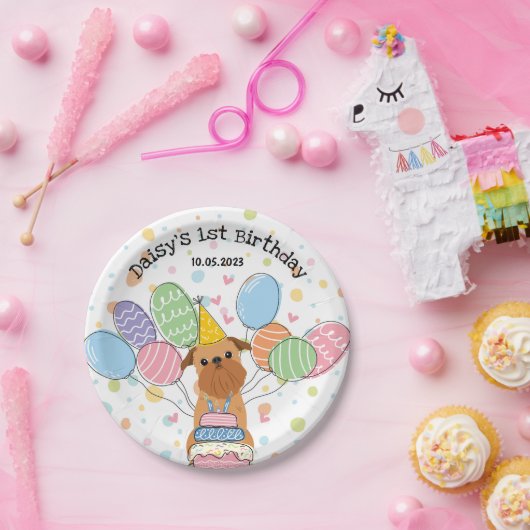 Red Brussels Griffon Hond Verjaardagsfeestje Papieren Bordje (Feest)