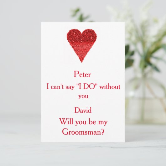 Red Bubble Heart word je mijn Groomsman? Kaart (Staand voorkant)