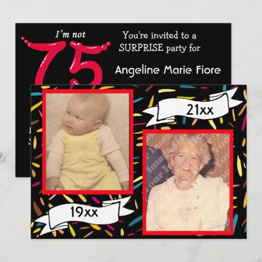 Red Bubble Letter 75th Birthday Celebration Kaart (Voorkant / Achterkant)