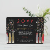 Red Bubbly Bottles Wervelt Oudejaarsfeest Kaart (Staand voorkant)