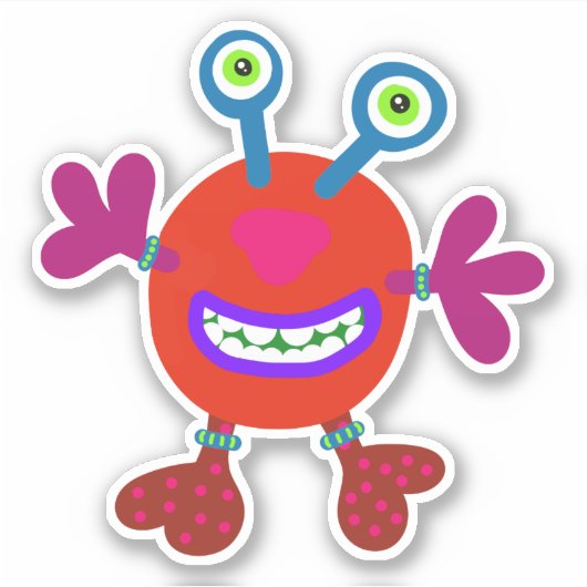 Red Bubby Eyed Whimsical Monster 4 x 4 Sticker (Voorkant)