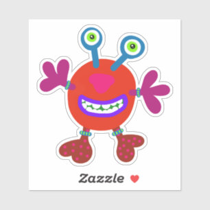 Red Bubby Eyed Whimsical Monster 4 x 4 Sticker