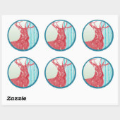 Red Buck Deer Aqua Birch Tree Snowflake Ronde Sticker (Vel)