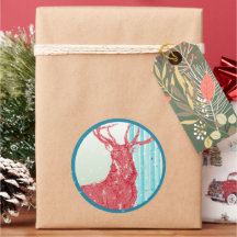 Red Buck Deer Aqua Birch Tree Snowflake