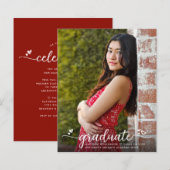 Red Budget Photo Afstuderen Script Invitation Bold (Voorkant / Achterkant)