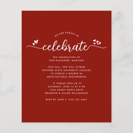 Red Budget Photo Afstuderen Script Invitation Bold (Achterkant)