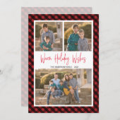 Red Buffalo Check 3 Foto Collage Warm Wons Feestdagenkaart (Voorkant / Achterkant)