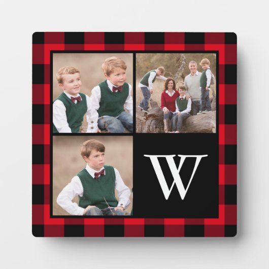 Red Buffalo Check 3 Photo Collage Monogram Fotoplaat (Voorkant)