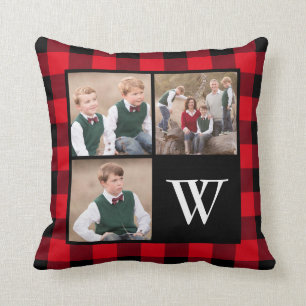 Red Buffalo Check 3 Photo Collage Monogram Kussen
