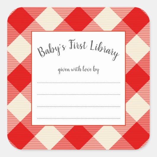 Red Buffalo Check baby shower boek bord Vierkante Sticker (Voorkant)