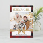 Red Buffalo Check Brown Kraft HOLIDAY CHEER Feestdagenkaart (Staand voorkant)