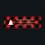 Red Buffalo Check Christmas Tree Retouradres Etiket<br><div class="desc">Een zwart buffelpatroon van geruite en klassiek rood voelt fris en modern aan voor de feestdagen met een effen zwarte kerstboomafbeelding en aangepaste retouradres tekst.</div>