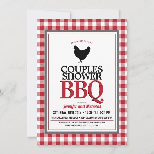 Red Buffalo Check Couples Weddenschap Shower BBQ Kaart (Voorkant)