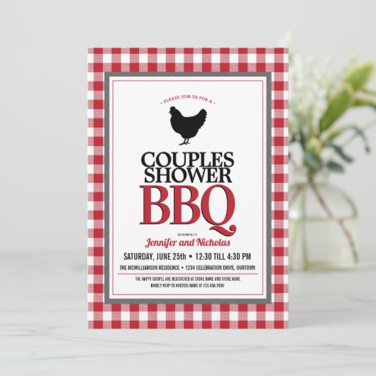 Red Buffalo Check Couples Weddenschap Shower BBQ Kaart (Staand voorkant)