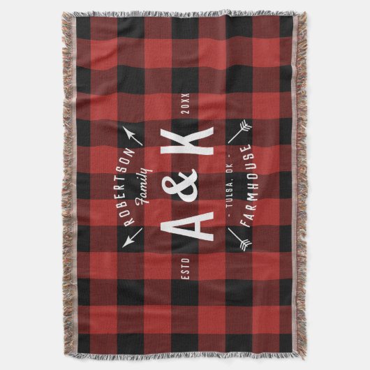 Red Buffalo Check en boerderij Pijl Monogram Deken (Voorkant Verticaal)