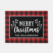 Red Buffalo Check Merry kerst deur Deurmat (Voorkant)
