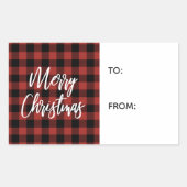 Red Buffalo Check Merry kerstcadeaulabel Rechthoekige Sticker (Voorkant)