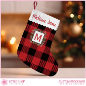 Red Buffalo Check Monogram Kerstmis Kleine Kerstsok