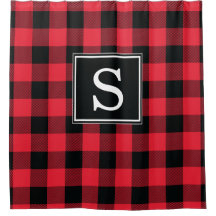 Red Buffalo Check Monogramed Shower Curtain