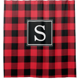 Red Buffalo Check Monogramed Shower Curtain Douchegordijn